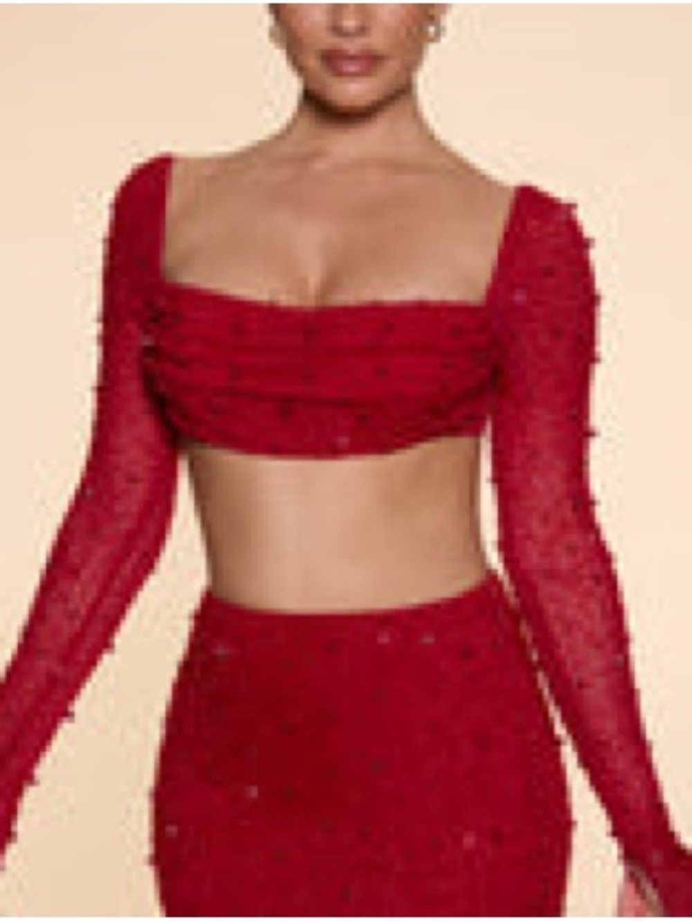 Oh Polly EMBELLISHED COWL NECK CROP TOP & SKIRT SET IN RED